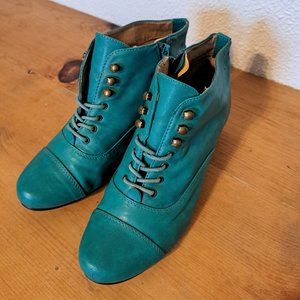 Teal Green Chelsea Crew Heeled Lace Up Ankle Booties With Zip